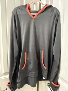 Hooded Pullover Shirt - Gray with Orange Trim